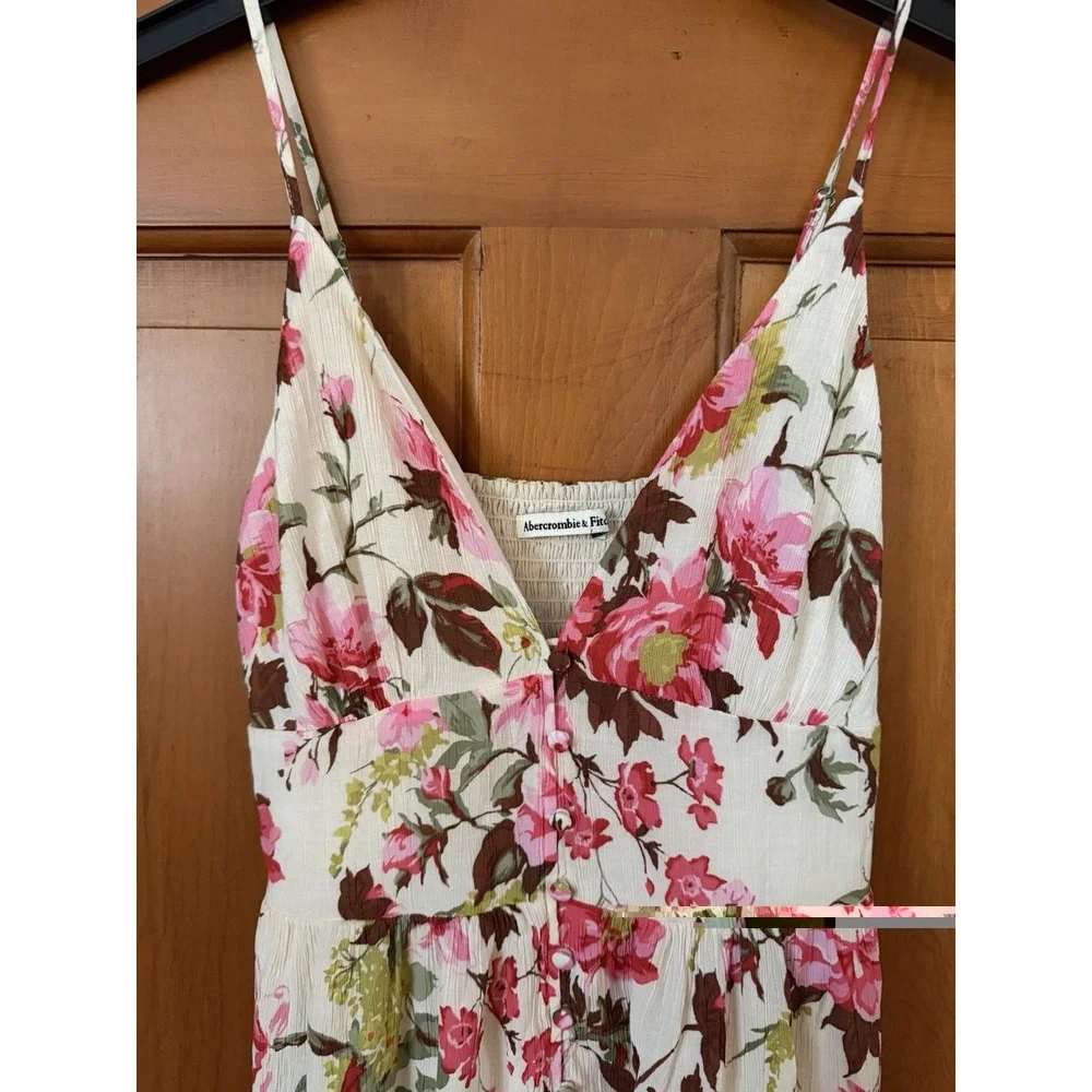 Women's Abercrombie & Fitch Floral Pink Maxi Dress Size Small V-Neck